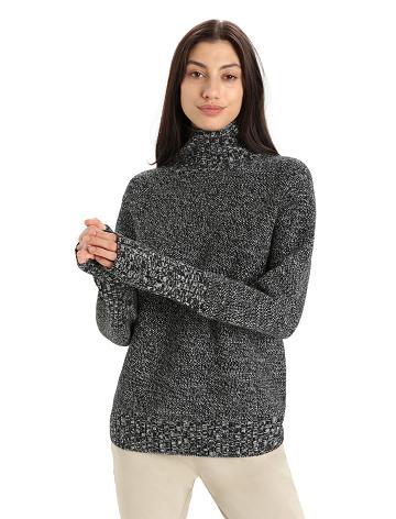 Black / Snow Women's Icebreaker Merino Seevista Funnel Neck Sweaters | USA 1627QMAZ